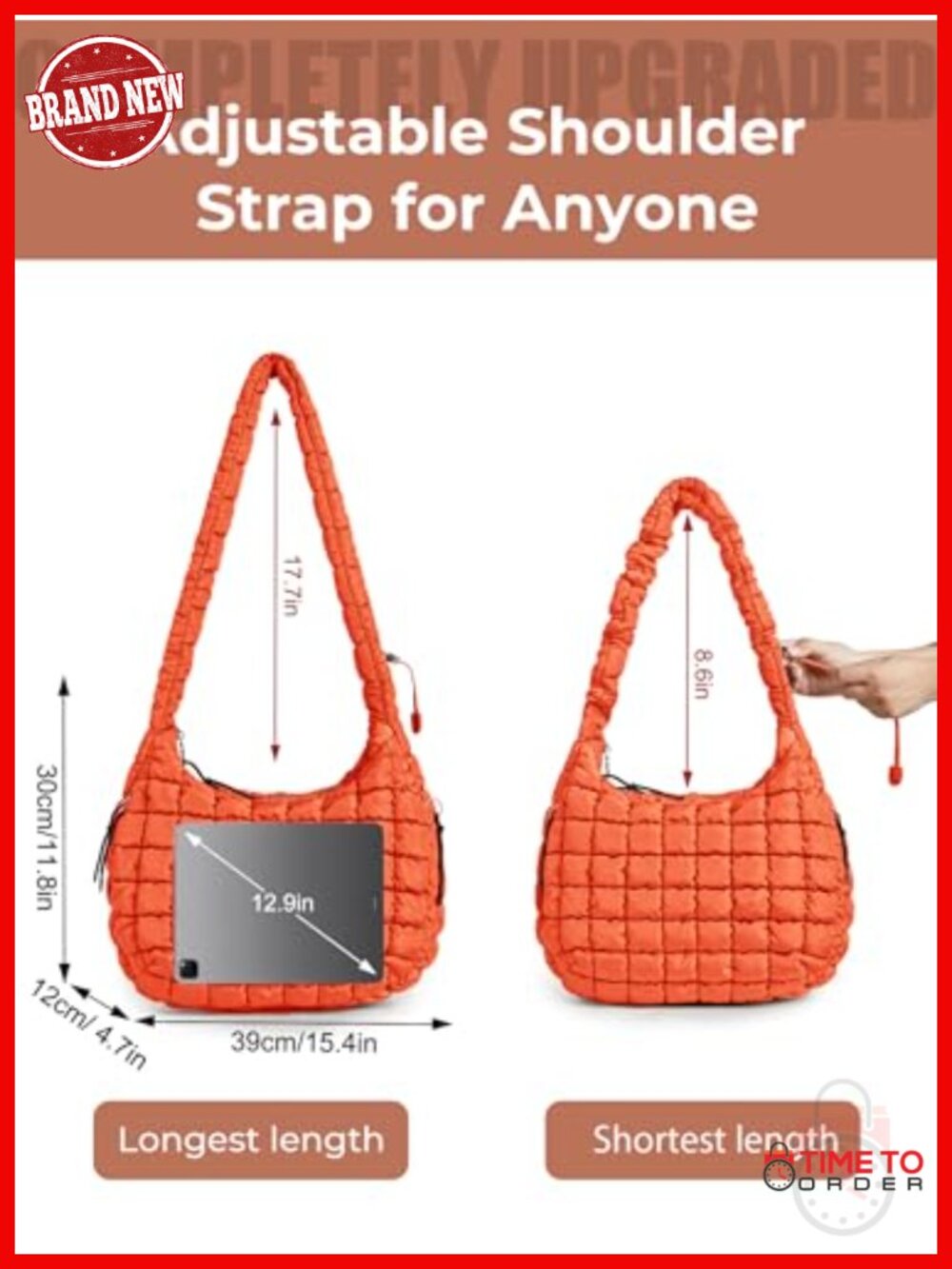 Nylon Quilted Puffer Tote Bag Crossbody Hobo Shoulder Bag Large - Picture 2 of 6